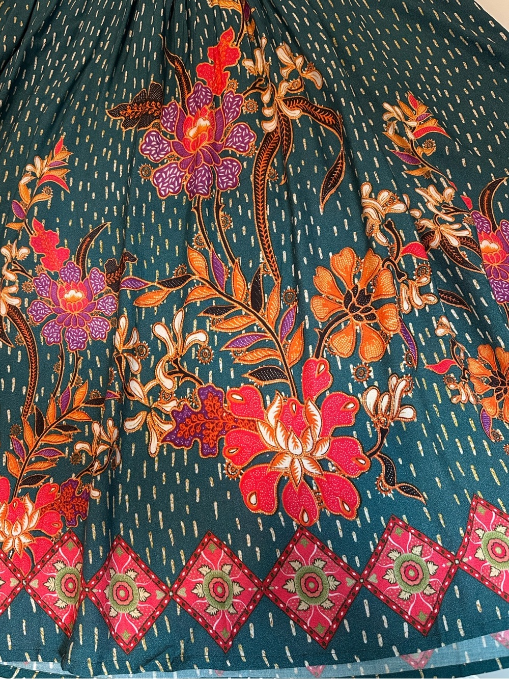 Anthropologie BL^NK London Boho Floral Midi Dress One Size Teal Smocked Waist - Picture 6 of 12